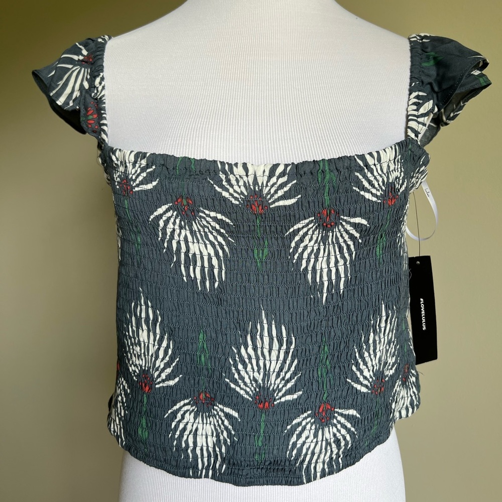 Lulu’s Blue Floral Smocked Crop Top w/ Ruffles